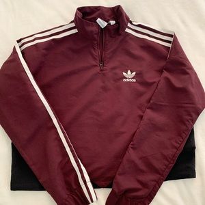 Adidas Maroon Burgundy Half Zip Windbreaker Jacket